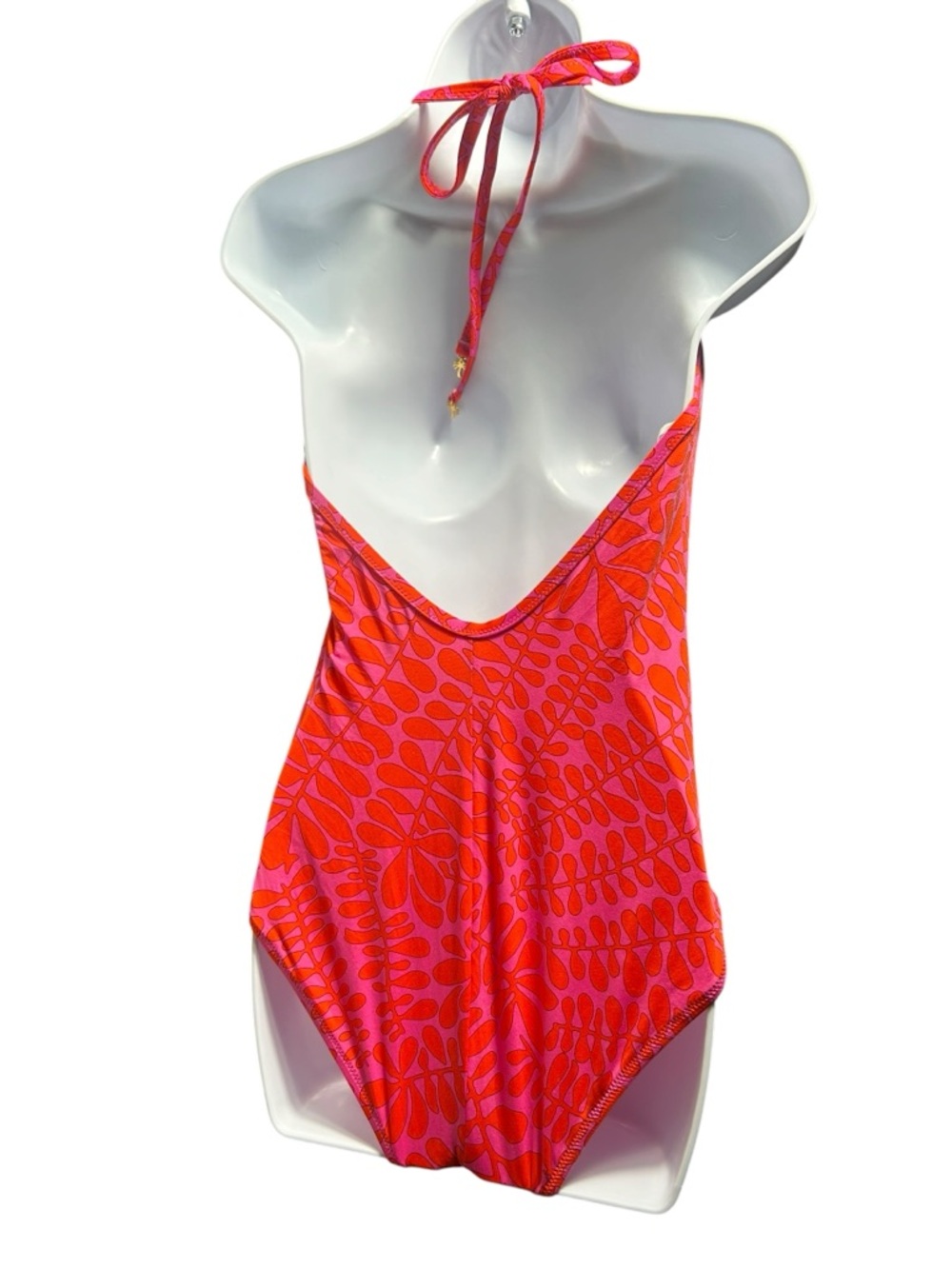 TRINA TURK pink orange Trellis plunge one piece swimsuit size 12 NWT - Picture 4 of 8